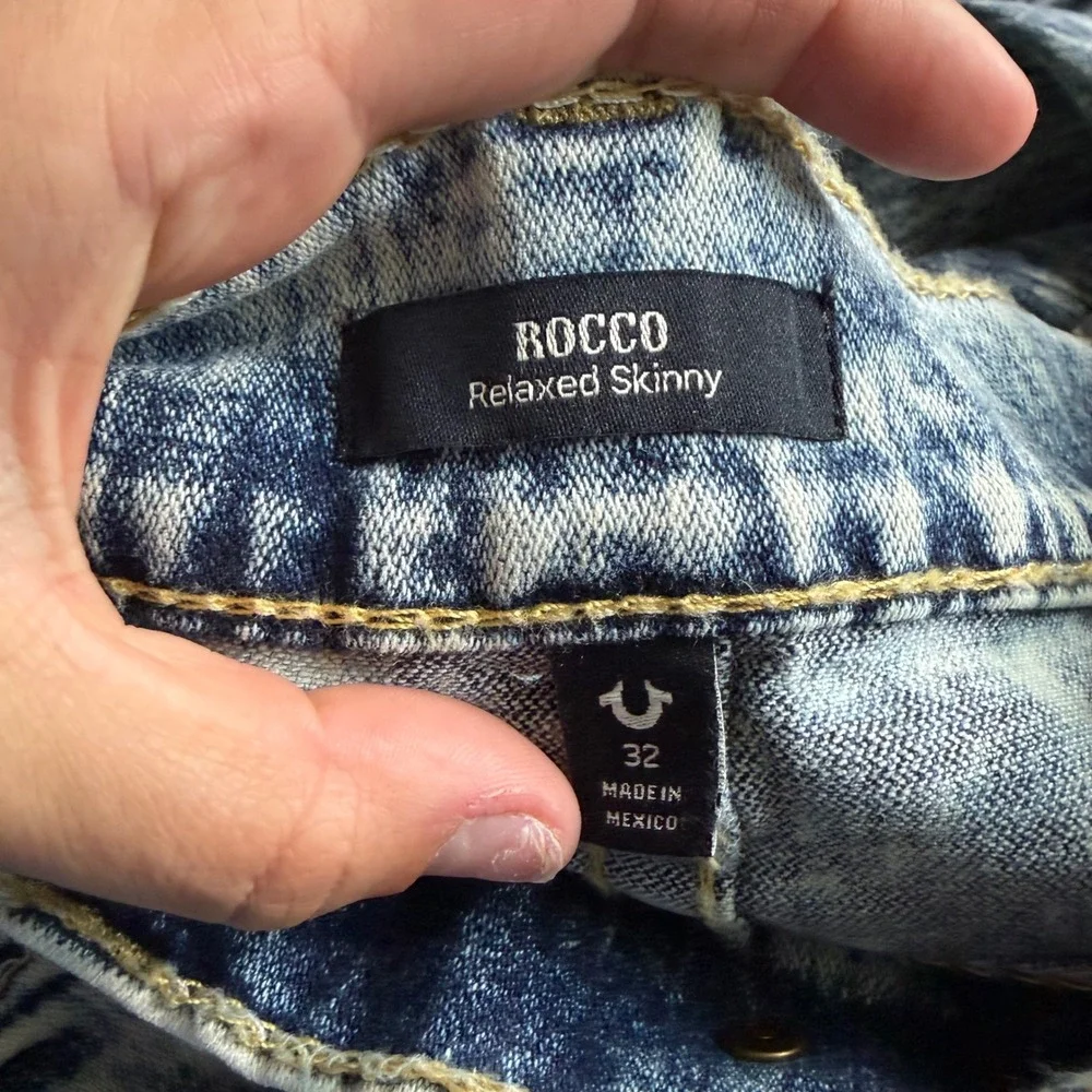 Y2K Mens True Religion Rocco Relaxed Skinny Acid Wash Blue Jeans Mens 32 NEW